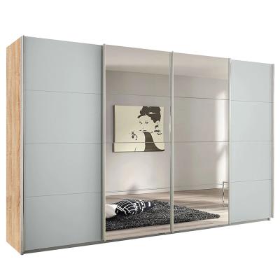 Rauch Syncrono 361cm 4 Door Sliding Wardrobe with Mirror - Sonoma Oak and Silk Grey
