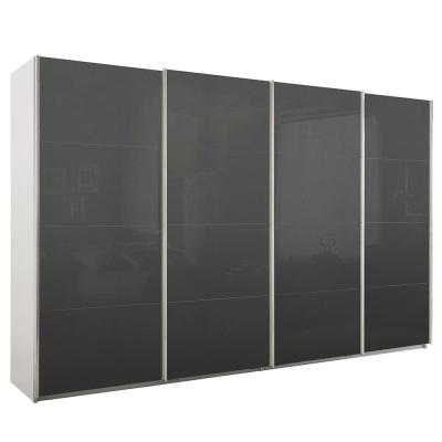 Rauch Syncrono 361cm 4 Door Glass Sliding Wardrobe - Alpine White and Basalt