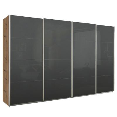 Rauch Syncrono 361cm 4 Door Glass Sliding Wardrobe - Artisan Oak and Basalt