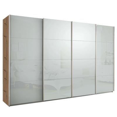 Rauch Syncrono 361cm 4 Door Glass Sliding Wardrobe - Artisan Oak and Silk Grey