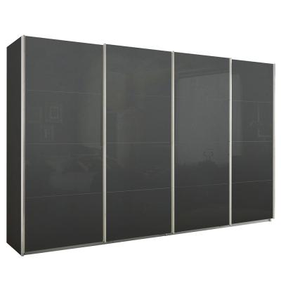 Rauch Syncrono 361cm 4 Door Glass Sliding Wardrobe - Metallic Dark Grey and Basalt