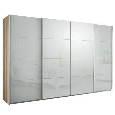 Rauch Syncrono 361cm 4 Door Glass Sliding Wardrobe - Sanremo Oak Light and Silk Grey