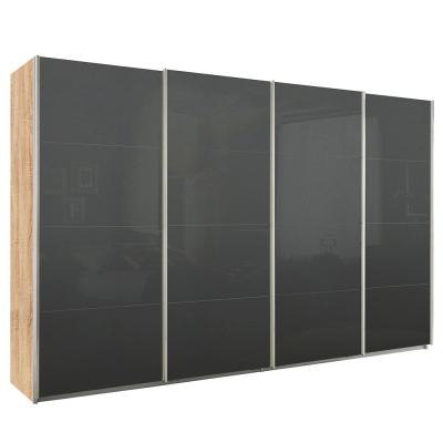 Rauch Syncrono 361cm 4 Door Glass Sliding Wardrobe - Sonoma Oak and Basalt