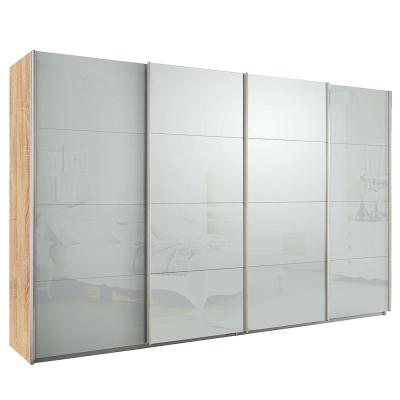 Rauch Syncrono 361cm 4 Door Glass Sliding Wardrobe - Sonoma Oak and Silk Grey
