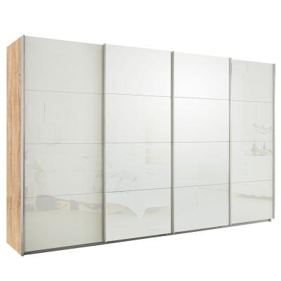 Rauch Syncrono 361cm 4 Door Glass Sliding Wardrobe - Sonoma Oak and White