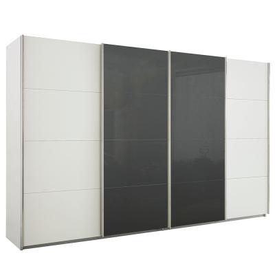 Rauch Syncrono 361cm 4 Door Sliding Wardrobe - Alpine White and Basalt Glass
