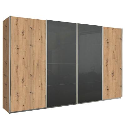Rauch Syncrono 361cm 4 Door Sliding Wardrobe - Artisan Oak and Basalt Glass
