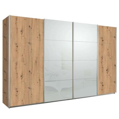 Rauch Syncrono 361cm 4 Door Sliding Wardrobe - Artisan Oak and Silk Grey Glass