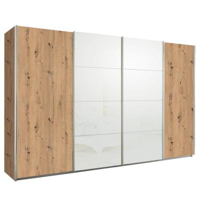 Rauch Syncrono 361cm 4 Door Sliding Wardrobe - Artisan Oak and White Glass