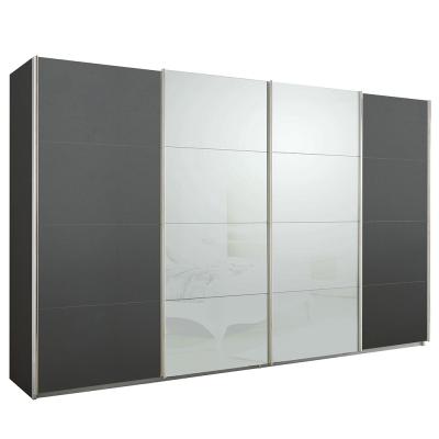 Rauch Syncrono 361cm 4 Door Sliding Wardrobe - Metallic Dark Grey and Silk Grey Glass