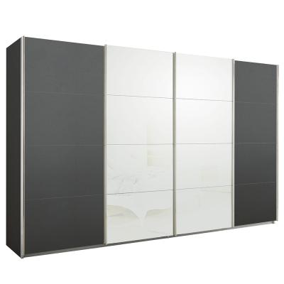 Rauch Syncrono 361cm 4 Door Sliding Wardrobe - Metallic Dark Grey and White Glass