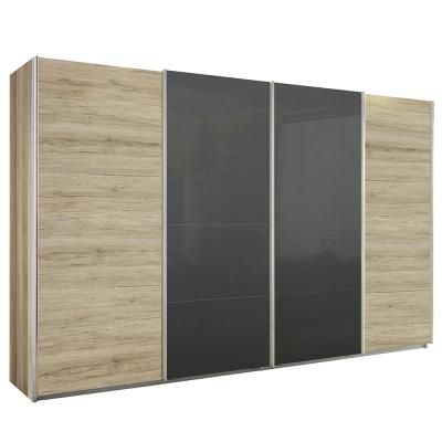 Rauch Syncrono 361cm 4 Door Sliding Wardrobe - Sanremo Oak Light and Basalt Glass