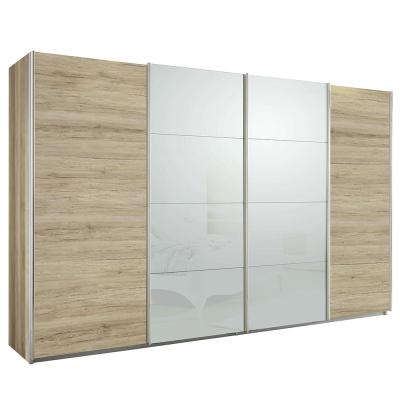 Rauch Syncrono 361cm 4 Door Sliding Wardrobe - Sanremo Oak Light and Silk Grey Glass