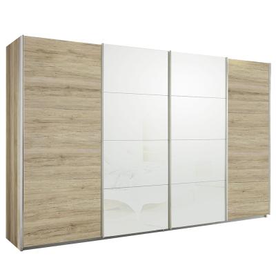 Rauch Syncrono 361cm 4 Door Sliding Wardrobe - Sanremo Oak Light and White Glass