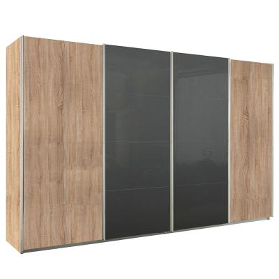 Rauch Syncrono 361cm 4 Door Sliding Wardrobe - Sonoma Oak and Basalt Glass