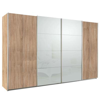 Rauch Syncrono 361cm 4 Door Sliding Wardrobe - Sonoma Oak and Silk Grey Glass