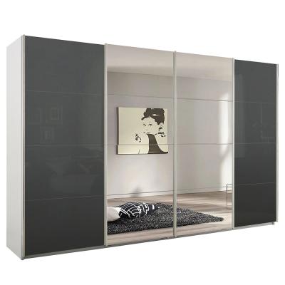 Rauch Syncrono 361cm 4 Door Sliding Wardrobe with Mirror - Alpine White and Basalt Glass