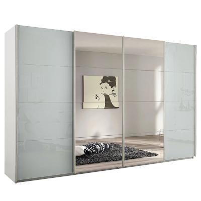 Rauch Syncrono 361cm 4 Door Sliding Wardrobe with Mirror - Alpine White and Silk Grey Glass