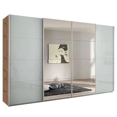 Rauch Syncrono 361cm 4 Door Sliding Wardrobe with Mirror - Artisan Oak and Silk Grey Glass