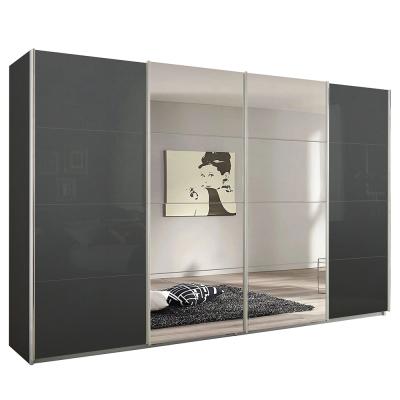 Rauch Syncrono 361cm 4 Door Sliding Wardrobe with Mirror - Metallic Dark Grey and Basalt Glass