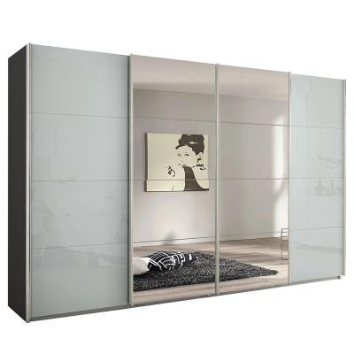 Rauch Syncrono 361cm 4 Door Sliding Wardrobe with Mirror - Metallic Dark Grey and Silk Grey Glass