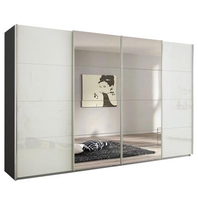 Rauch Syncrono 361cm 4 Door Sliding Wardrobe with Mirror - Metallic Dark Grey and White Glass