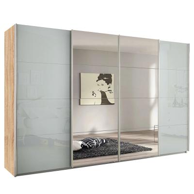Rauch Syncrono 361cm 4 Door Sliding Wardrobe with Mirror - Sonoma Oak and Silk Grey Glass