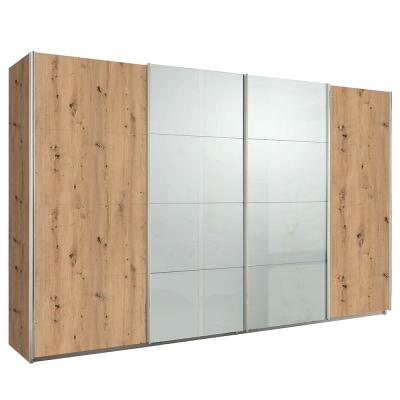 Rauch Syncrono 361cm 4 Door Sliding Wardrobe - Artisan Oak and Grey High Gloss