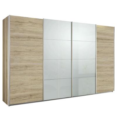 Rauch Syncrono 361cm 4 Door Sliding Wardrobe - Sanremo Oak Light and Grey High Gloss