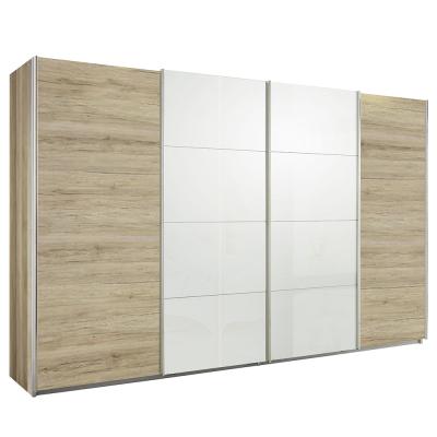 Rauch Syncrono 361cm 4 Door Sliding Wardrobe - Sanremo Oak Light and White High Gloss
