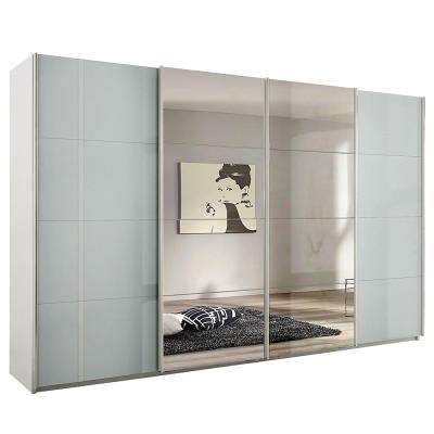 Rauch Syncrono 361cm 4 Door Sliding Wardrobe with Mirror - Alpine White and Grey High Gloss