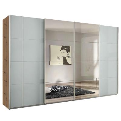 Rauch Syncrono 361cm 4 Door Sliding Wardrobe with Mirror - Artisan Oak and Grey High Gloss