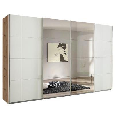 Rauch Syncrono 361cm 4 Door Sliding Wardrobe with Mirror - Artisan Oak and White High Gloss