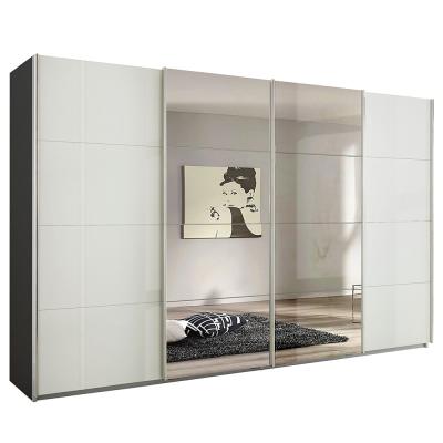 Rauch Syncrono 361cm 4 Door Sliding Wardrobe with Mirror - Metallic Dark Grey and White High Gloss