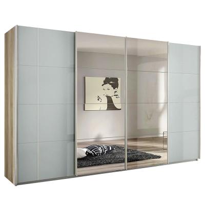 Rauch Syncrono 361cm 4 Door Sliding Wardrobe with Mirror - Sanremo Oak Light and Grey High Gloss