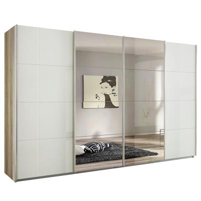 Rauch Syncrono 361cm 4 Door Sliding Wardrobe with Mirror - Sanremo Oak Light and White High Gloss