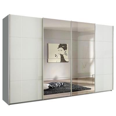Rauch Syncrono 361cm 4 Door Sliding Wardrobe with Mirror - Silk Grey and White High Gloss
