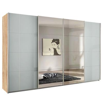 Rauch Syncrono 361cm 4 Door Sliding Wardrobe with Mirror - Sonoma Oak and Grey High Gloss