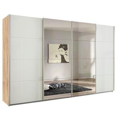 Rauch Syncrono 361cm 4 Door Sliding Wardrobe with Mirror - Sonoma Oak and White High Gloss