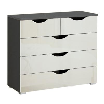 Rauch Arnstein 3+2 Drawer Chest - Metallic Dark Grey and White High Gloss