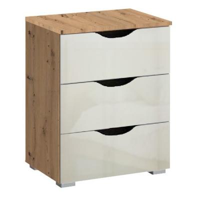 Rauch Arnstein 3 Drawer Bedside Cabinet - Artisan Oak and White High Gloss