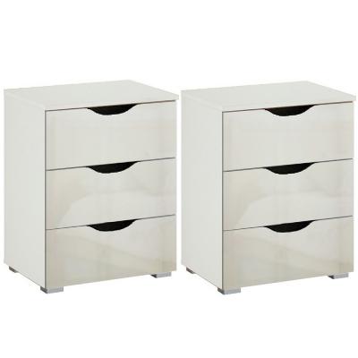 Rauch Arnstein 3 Drawer Bedside Cabinet - Set of 2 - Alpine White and White High Gloss