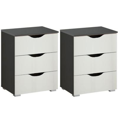 Rauch Arnstein 3 Drawer Bedside Cabinet - Set of 2 - Metallic Dark Grey and Alpine White