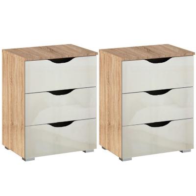 Rauch Arnstein 3 Drawer Bedside Cabinet - Set of 2 - Sonoma Oak and White High Gloss
