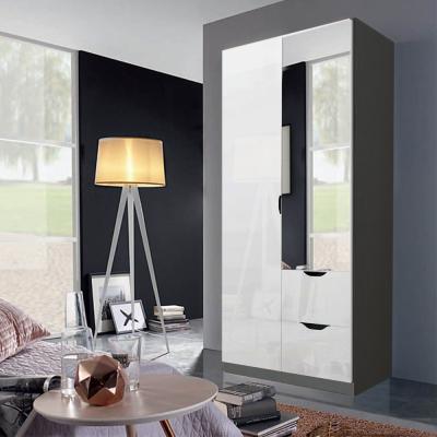 Rauch Arnstein 91cm 2 Door Combi Wardrobe - Metallic Dark Grey and White High Gloss