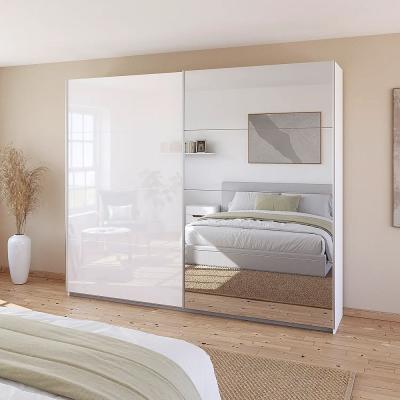 Rauch Quadra 271cm 2 Door Sliding Wardrobe with Mirror - Alpine White and High Gloss White