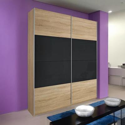Rauch Quadra 136cm 2 Door Sliding Wardrobe - Sonoma Oak and Basalt Glass