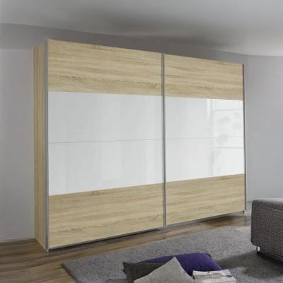 Rauch Quadra 226cm 2 Door Sliding Wardrobe with Extras - Sonoma Oak and White Glass