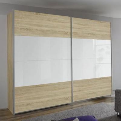 Rauch Quadra 226cm 2 Door Sliding Wardrobe - Sonoma Oak and White Glass
