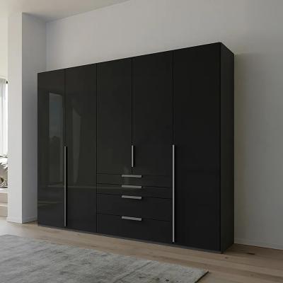 Rauch Purisma 251cm 5 Door Wardrobe with Drawer - Graphite and Basalt Glass